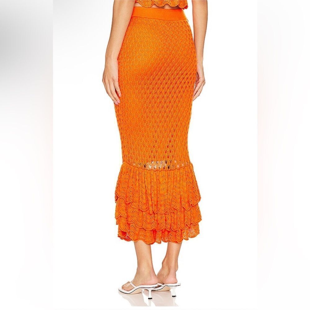 Beach Riot Polly Skirt Sunshine Haze Orange crochet knit fringe midi Revolve S - Picture 9 of 10
